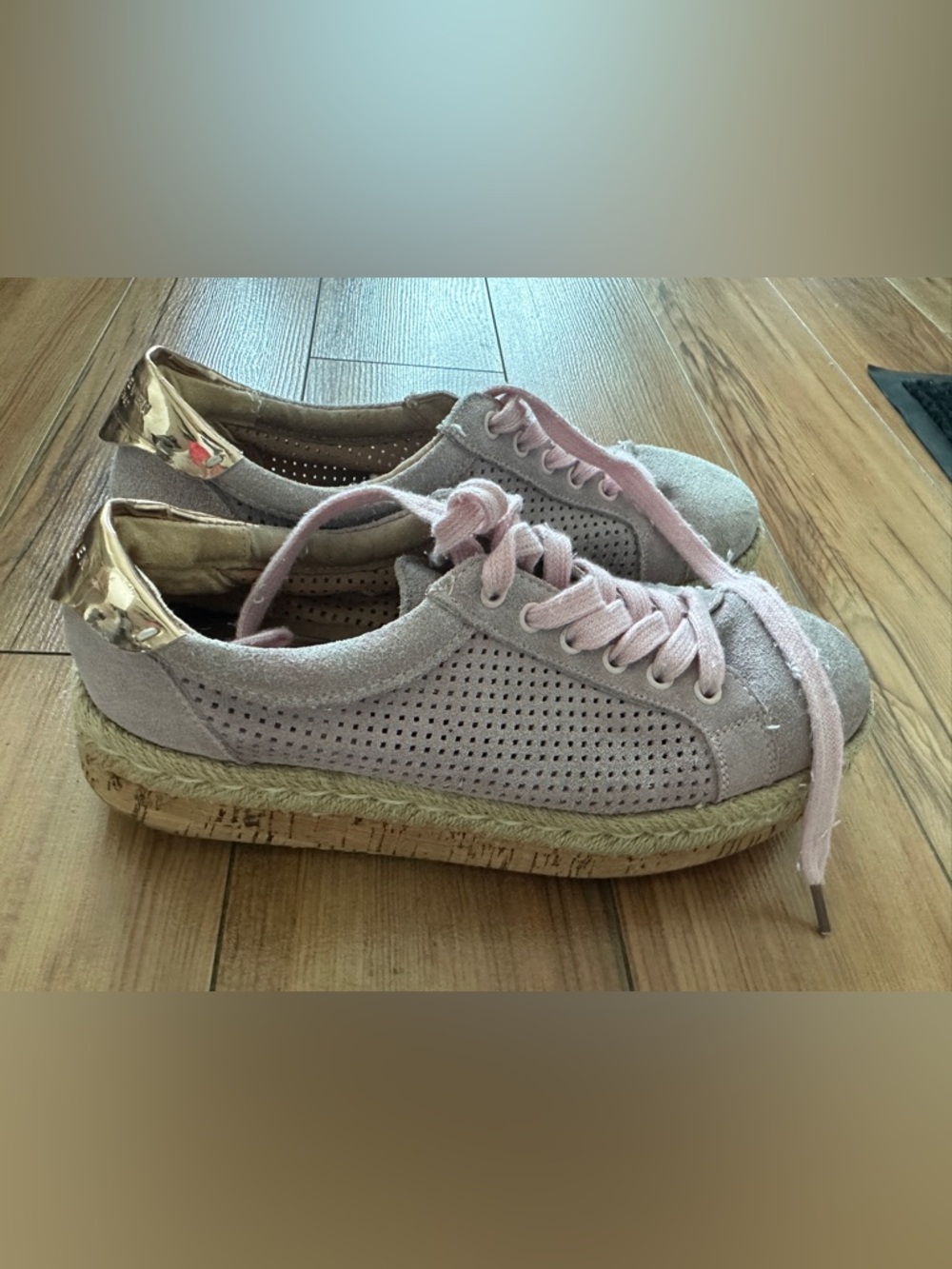 Women's Perforated Pink Espadrille Sneakers with Metallic Heel